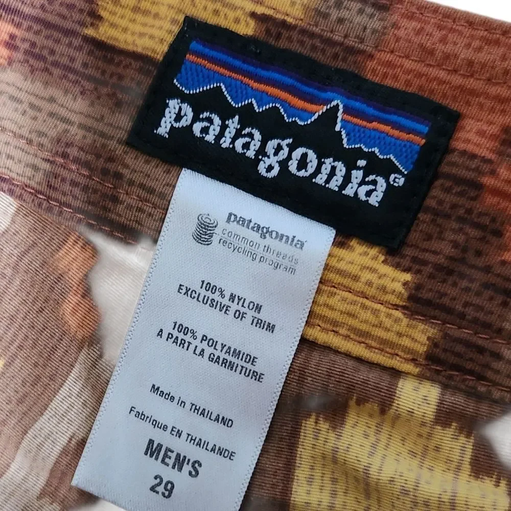Patagonia Wavefarer Shorts Mens 29 Brown Yellow Geometric Board Surf